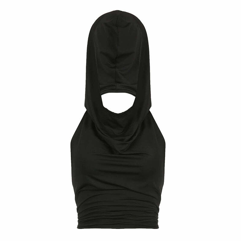 Nixie Backless Hooded Top - Y2K Summer Grunge, 90s Fashion, Retro Goth, Y2K Party Outfit