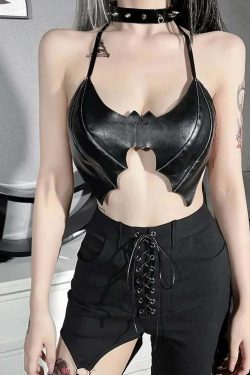 Nocturnal Batwing Halter Top - Y2K Summer Grunge, 90s Retro, Gothic Y2K, Pastel Goth Out