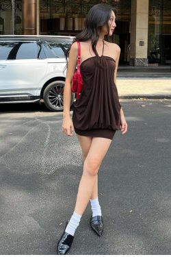 Noemie Halter Mini Dress - Y2K Summer Outfit, 90s Fashion, Grunge, Retro Style, Y2K Party Look