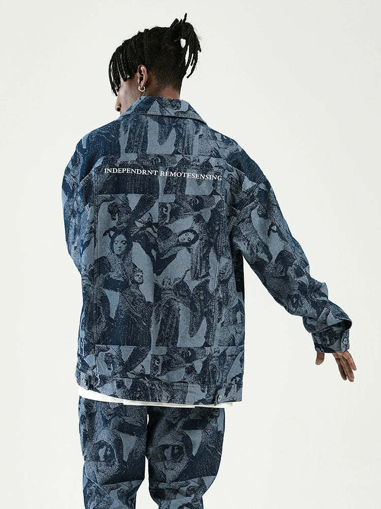 NOSAW 'ANCIENT' Denim Jacket - Y2K Grunge, 90s Retro, Summer Outfits, Y2K Fashion Essentials