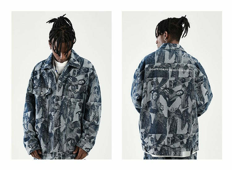 NOSAW 'ANCIENT' Denim Jacket - Y2K Summer Grunge, 90s Retro, Gothic Y2K, Y2K