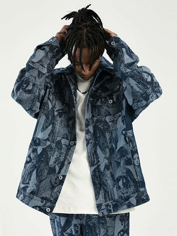 NOSAW 'ANCIENT' Denim Jacket - Y2K Summer Grunge, 90s Retro, Gothic Y2K, Y2K