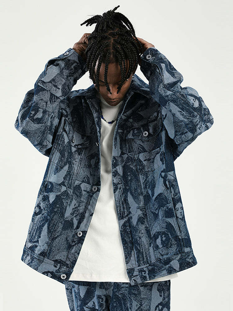NOSAW 'ANCIENT' Denim Jacket - Y2K Summer Grunge, 90s Retro, Gothic Y2K, Y2K
