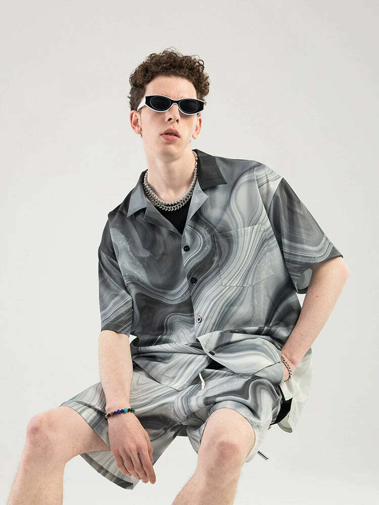 NOSAW Marble Shorts - Y2K Summer Grunge Outfit, 90s Fashion, Retro Style, Y2K Club & Party Look