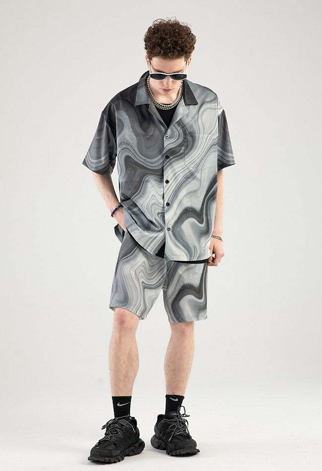 NOSAW Marble Shorts - Y2K Summer Grunge Outfit, 90s Fashion, Retro Style, Y2K Club & Party Look