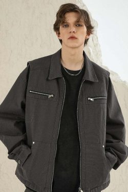 NOSAW Multi-Pocket Paneled Jacket - Y2K Grunge, 90s Retro, Summer Outfits, Pastel Goth Fashion