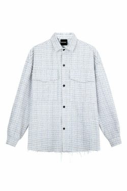 NOSAW Raw Edge Tweed Flannel - Y2K Grunge & 90s Retro Style for Summer Outfits & Party Looks