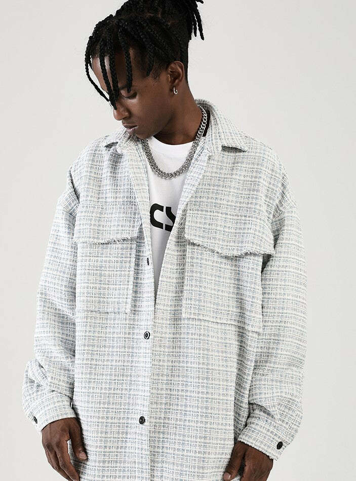 NOSAW Raw Edge Tweed Flannel - Y2K Grunge & 90s Retro Style for Summer Outfits & Party Looks