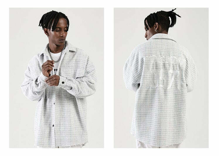 NOSAW Raw Edge Tweed Flannel - Y2K Grunge & 90s Retro Style for Summer Outfits & Party Looks