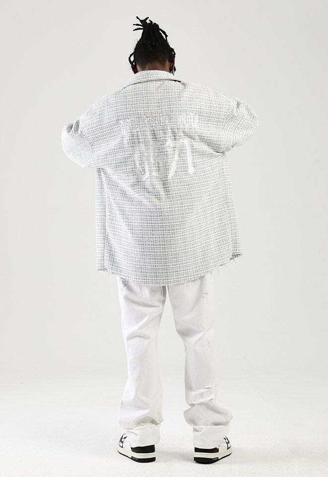 NOSAW Raw Edge Tweed Flannel - Y2K Grunge & 90s Retro Style for Summer Outfits & Party Looks