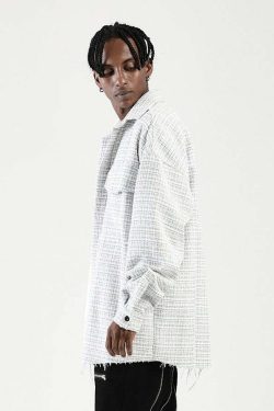 NOSAW Raw Edge Tweed Flannel - Y2K Grunge & 90s Retro Style for Summer Outfits & Party Looks