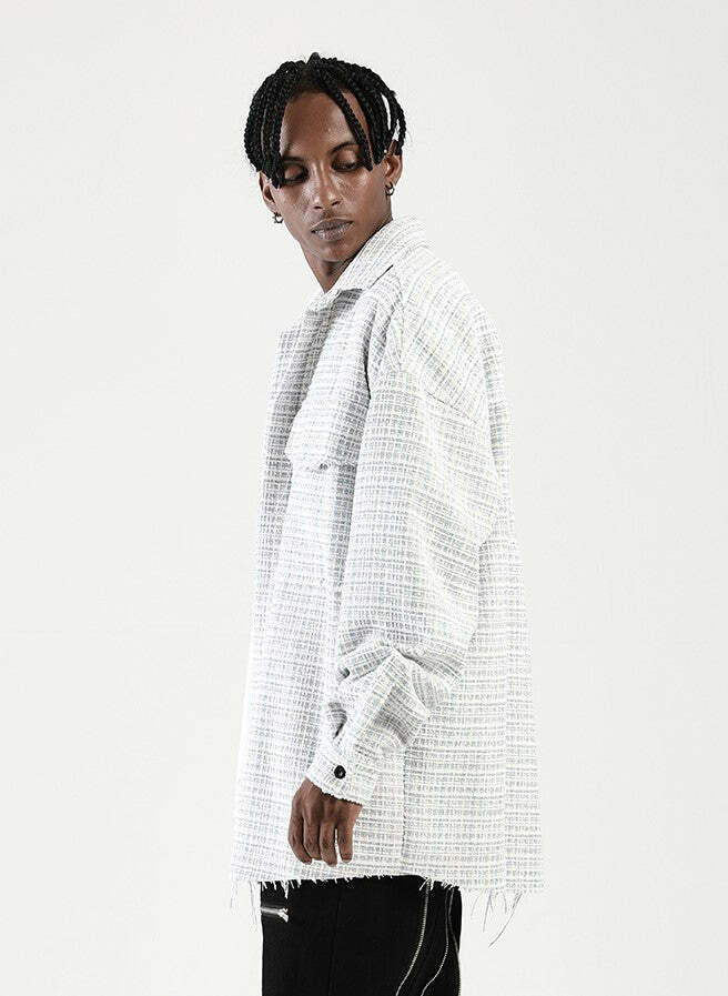 NOSAW Raw Edge Tweed Flannel - Y2K Grunge & 90s Retro Style for Summer Outfits & Party Looks