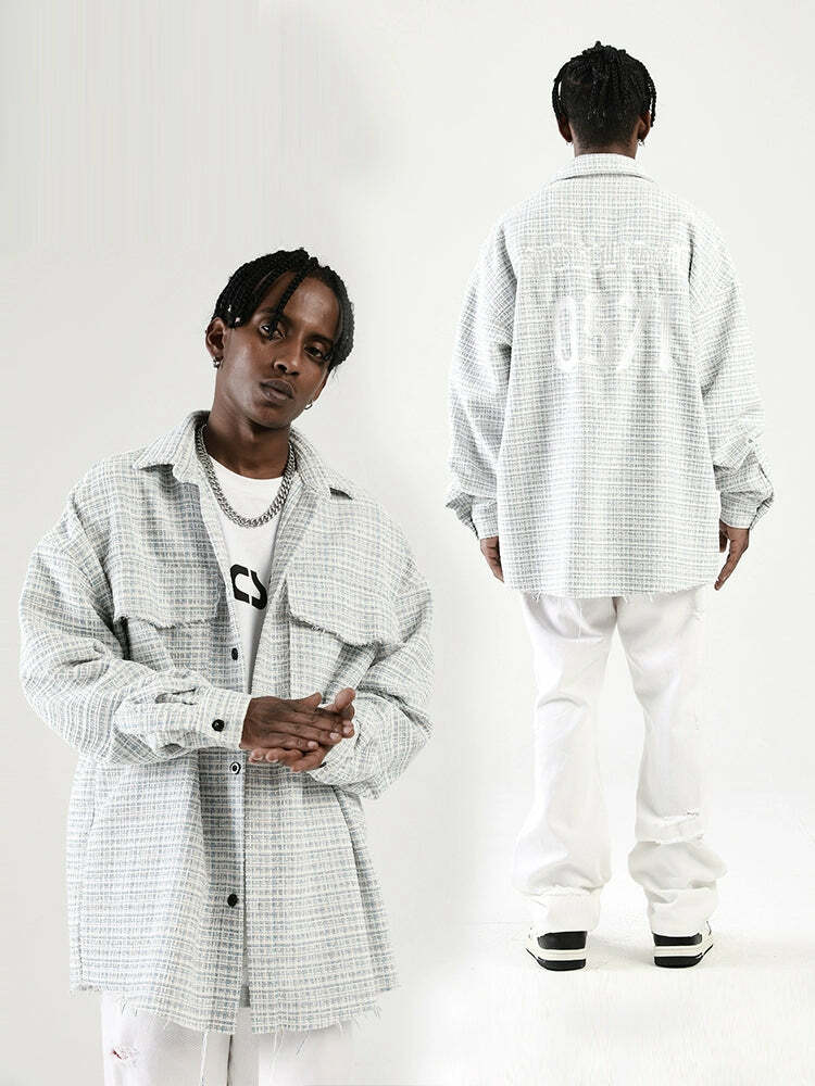 NOSAW Raw Edge Tweed Flannel - Y2K Grunge & 90s Retro Style for Summer Outfits & Party Looks