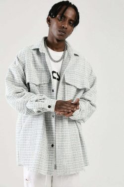 NOSAW Raw Edge Tweed Flannel - Y2K Grunge & 90s Retro Style for Summer Outfits & Party Looks