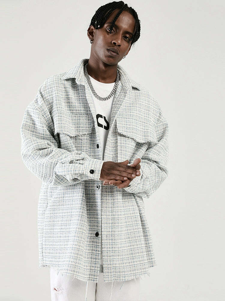 NOSAW Raw Edge Tweed Flannel - Y2K Grunge & 90s Retro Style for Summer Outfits & Party Looks