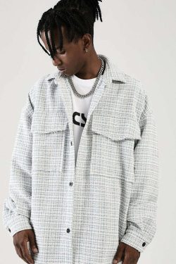 NOSAW Raw Edge Tweed Flannel - Y2K Grunge & 90s Retro Style for Summer Outfits & Party Looks