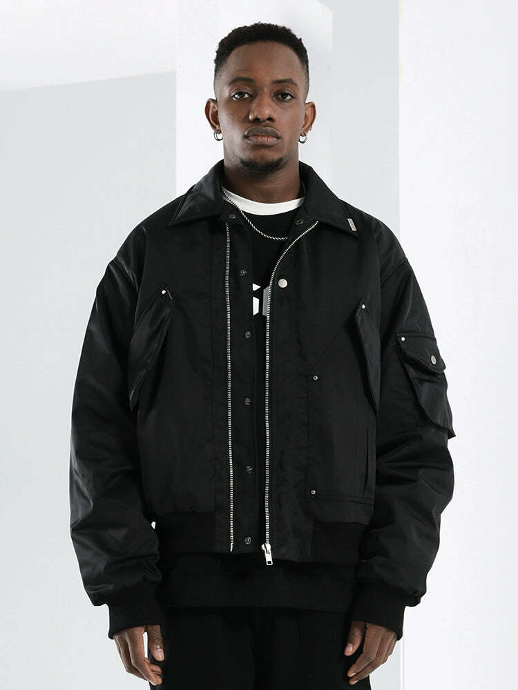 NOSAW Studded Flight Jacket - Y2K Grunge, 90s Retro, Gothic Y2K, Summer Y2K Outfits