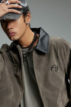 NOSAW Suede Collar Jacket - Y2K Summer Grunge, 90s Retro, Pastel Goth, Y2K Party & Club Out