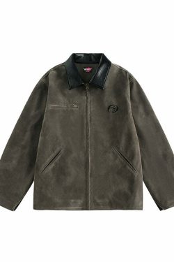 NOSAW Suede Collar Jacket - Y2K Summer Grunge, 90s Retro, Pastel Goth, Y2K Party & Club Out