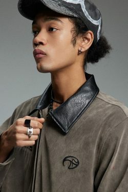 NOSAW Suede Collar Jacket - Y2K Summer Grunge, 90s Retro, Pastel Goth, Y2K Party & Club Out