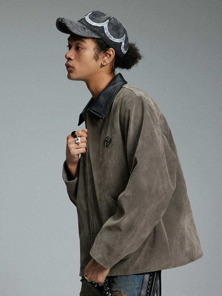 NOSAW Suede Collar Jacket - Y2K Summer Grunge, 90s Retro, Pastel Goth, Y2K Party & Club Out
