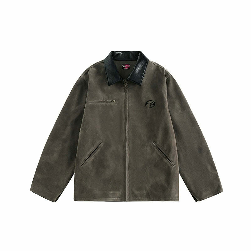 NOSAW Suede Collar Jacket - Y2K Summer Grunge, 90s Retro, Pastel Goth, Y2K Party & Club Out