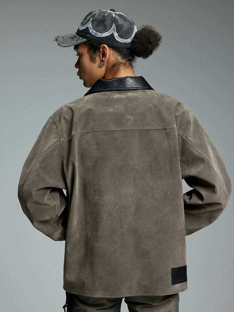 NOSAW Suede Collar Jacket - Y2K Summer Grunge, 90s Retro, Pastel Goth, Y2K Party & Club Out