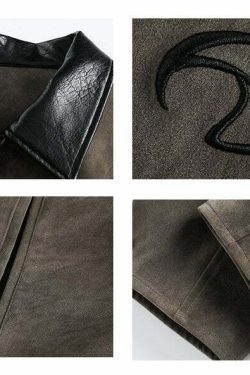NOSAW Suede Collar Jacket - Y2K Summer Grunge, 90s Retro, Pastel Goth, Y2K Party & Club Out