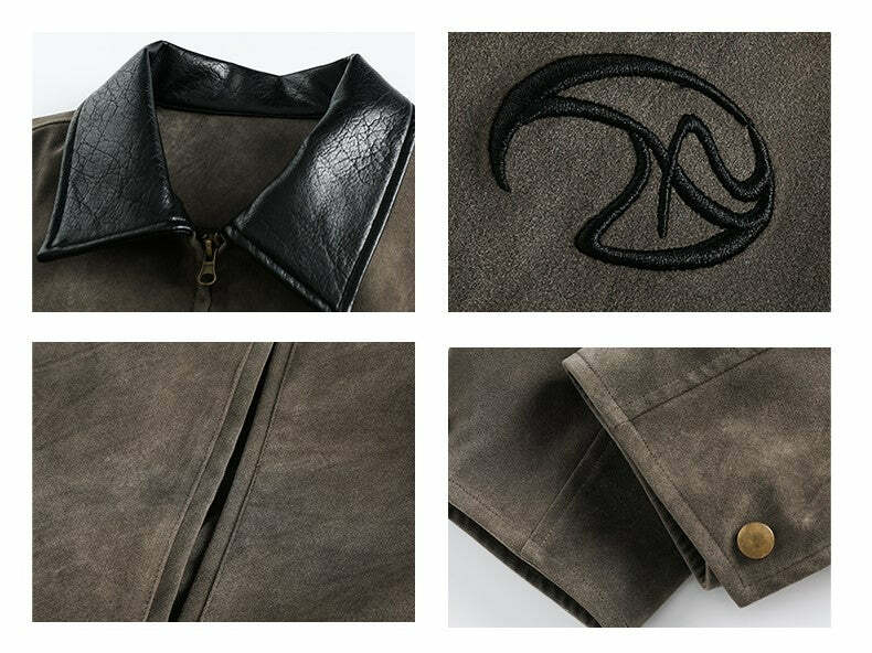 NOSAW Suede Collar Jacket - Y2K Summer Grunge, 90s Retro, Pastel Goth, Y2K Party & Club Out