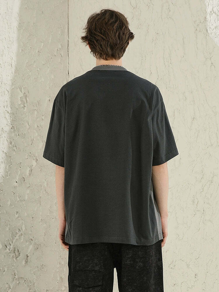 NOSAW Two-Tone Spliced Tee - Y2K Summer Grunge, 90s Retro, Pastel Goth, Y2K Club Outfit