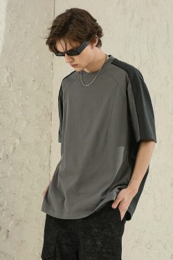 NOSAW Two-Tone Spliced Tee - Y2K Summer Grunge, 90s Retro, Pastel Goth, Y2K Club Outfit