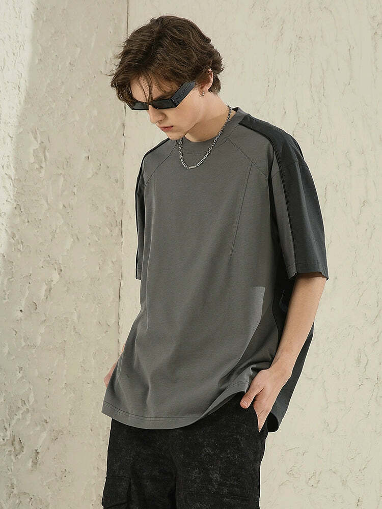 NOSAW Two-Tone Spliced Tee - Y2K Summer Grunge, 90s Retro, Pastel Goth, Y2K Club Outfit