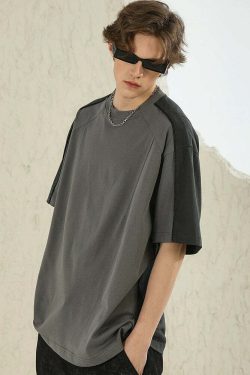 NOSAW Two-Tone Spliced Tee - Y2K Summer Grunge, 90s Retro, Pastel Goth, Y2K Club Outfit