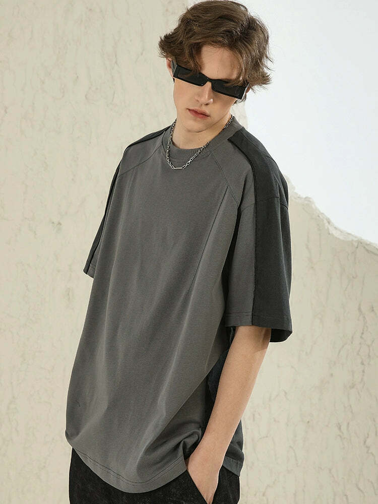 NOSAW Two-Tone Spliced Tee - Y2K Summer Grunge, 90s Retro, Pastel Goth, Y2K Club Outfit