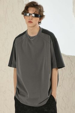 NOSAW Two-Tone Spliced Tee - Y2K Summer Grunge, 90s Retro, Pastel Goth, Y2K Club Outfit