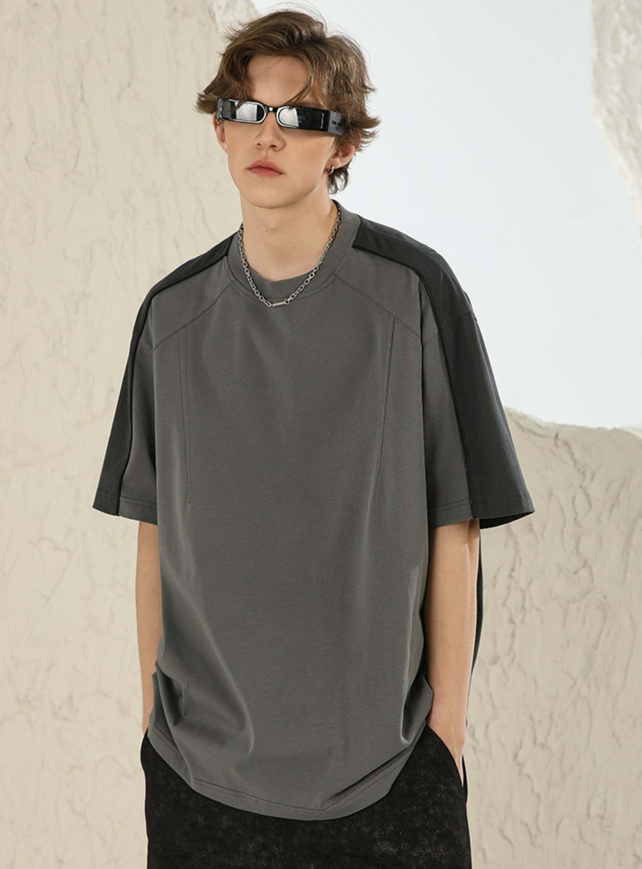 NOSAW Two-Tone Spliced Tee - Y2K Summer Grunge, 90s Retro, Pastel Goth, Y2K Club Outfit