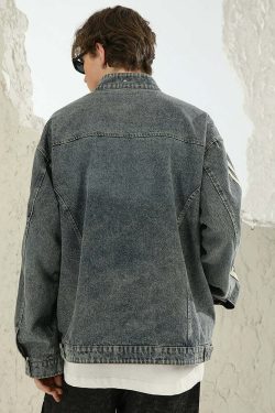 NOSAW Vintage Denim Striped Jacket - Y2K Summer, 90s Grunge, Retro Hip Hop, Pastel Goth Style