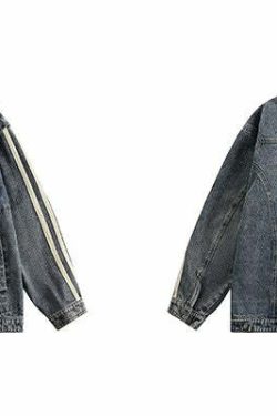 NOSAW Vintage Denim Striped Jacket - Y2K Summer, 90s Grunge, Retro Hip Hop, Pastel Goth Style