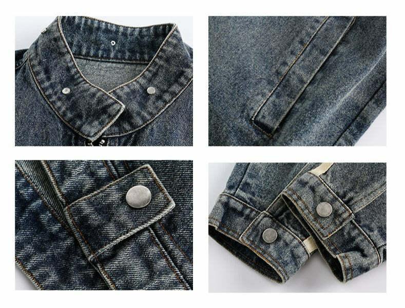NOSAW Vintage Denim Striped Jacket - Y2K Summer, 90s Grunge, Retro Hip Hop, Pastel Goth Style