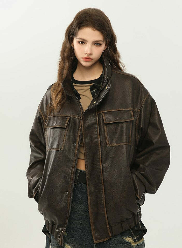 NOSAW Y2K Grunge Contrast-Lined Vintage Jacket - 90s Fashion, Retro Style, Summer Outfits