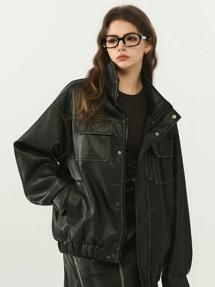 NOSAW Y2K Grunge Contrast-Lined Vintage Jacket - 90s Fashion, Retro Style, Summer Outfits