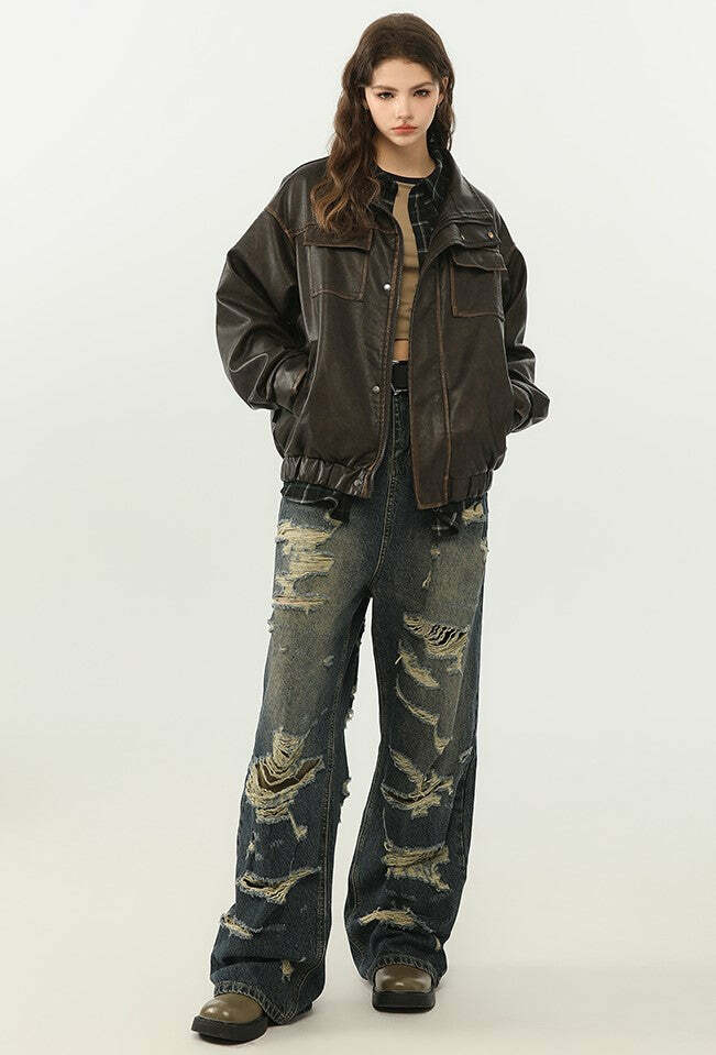 NOSAW Y2K Grunge Contrast-Lined Vintage Jacket - 90s Fashion, Retro Style, Summer Outfits