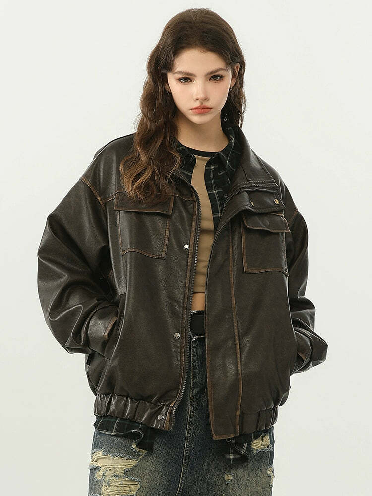 NOSAW Y2K Grunge Contrast-Lined Vintage Jacket - 90s Fashion, Retro Style, Summer Outfits