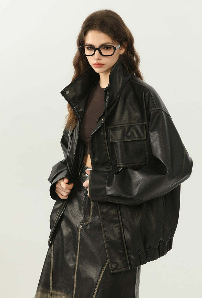 NOSAW Y2K Grunge Contrast-Lined Vintage Jacket - 90s Fashion, Retro Style, Summer Outfits