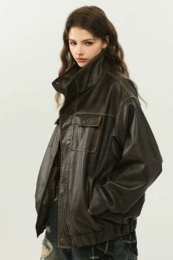 NOSAW Y2K Grunge Contrast-Lined Vintage Jacket - 90s Fashion, Retro Style, Summer Outfits