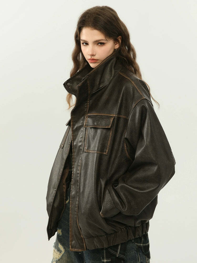NOSAW Y2K Grunge Contrast-Lined Vintage Jacket - 90s Fashion, Retro Style, Summer Outfits