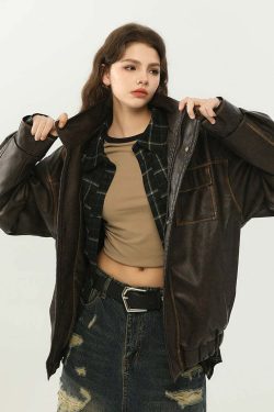 NOSAW Y2K Grunge Contrast-Lined Vintage Jacket - 90s Fashion, Retro Style, Summer Outfits