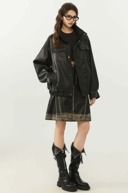 NOSAW Y2K Grunge Contrast-Lined Vintage Jacket - 90s Fashion, Retro Style, Summer Outfits