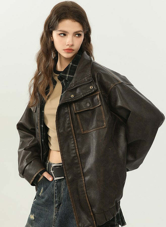 NOSAW Y2K Grunge Contrast-Lined Vintage Jacket - 90s Fashion, Retro Style, Summer Outfits