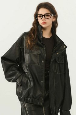 NOSAW Y2K Grunge Contrast-Lined Vintage Jacket - 90s Fashion, Retro Style, Y2K Summer Outfits
